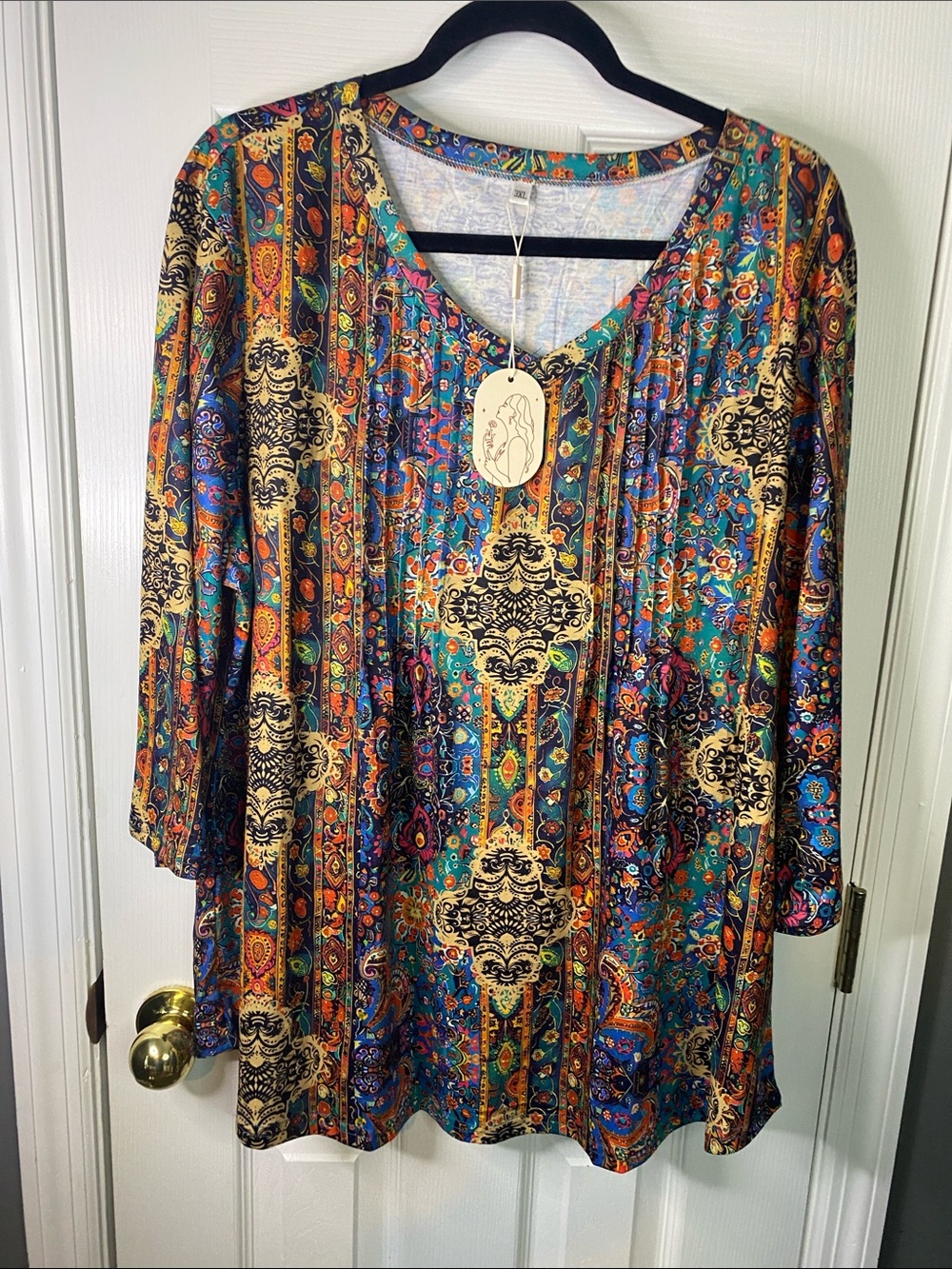 No Name Vibrant Multicolor Printed V-Neck Women’s Tunic Dress Size 3XLarge.